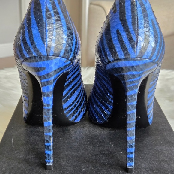 Saint Laurent Python-Embossed Zebra Print Pumps - Picture 4 of 5
